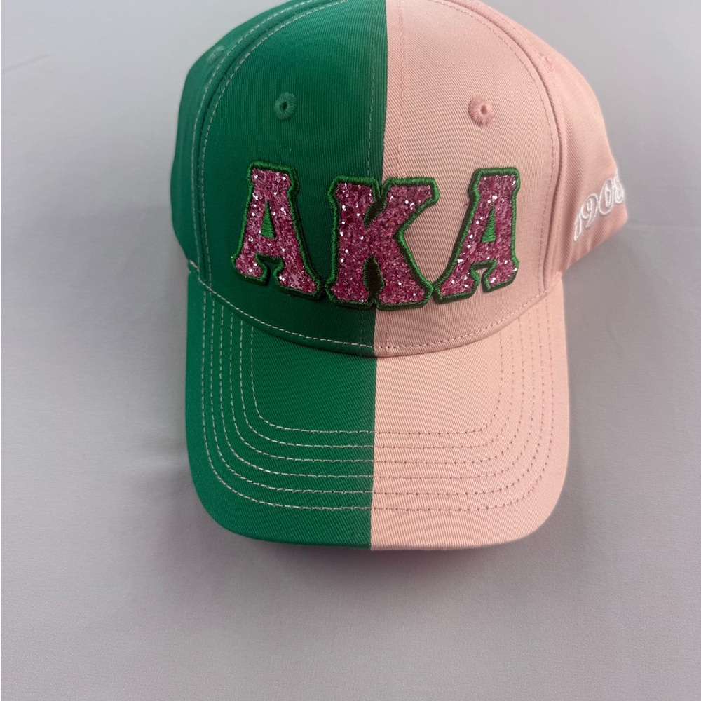 AKA Embroidered Two-Tone Green & Pink Baseball Cap
